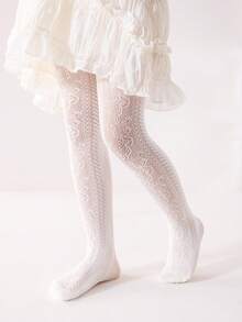 1pc Lightweight Beige Mesh Patterned Sheer Pantyhose For Children, Minimalist Classic Elegant , Skin-Friendly Comfortable Breathable Versatile Tights, Suitable For Daily Wear, Holidays, Parties, Travel, Back To School - Beige - View 6