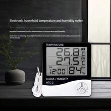 1pc HTC-2 LCD Electronic Hygrometer, Smart Digital Thermometer & Hygrometer - Weather Station Clock, Indoor Outdoor Temperature Sensor With Alarm Clock, Creative Dual Temperature Display Home Use Digital Thermometer Hygrometer With Alarm - Combo Version (HTC-2) - View 7