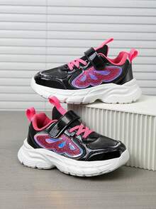1 Pair Girls' Colorblock Comfortable Breathable Versatile Lightweight Outdoor Sports Shoes, Fashion Casual Sneakers, Suitable For All Seasons - Black - View 3