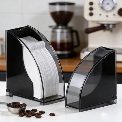 1 pieza Soporte con tapa para filtros de café, Caja de almacenamiento de filtros de papel, a prueba de polvo y humedad, Organizador de estación de café, Adecuado para bar/hogar/oficina