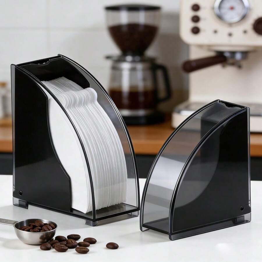 1pc Coffee Filter Paper Holder With Lid, Filter Paper Storage Box, Dust-Proof And Moisture-Proof, Coffee Station Organizer Rack, Suitable For Bar/Home/Office - Black - View 1