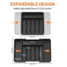 7Sevenjokers 33-57cm Extendable Cutlery Drawer Organiser 8 Compartments Adjustable Plastic Kitchen Utensil Storage Tray For Spoons Forks Miscellaneous Items Home Kitchen Organization - 黑色 - 查看 4
