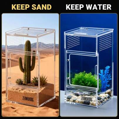 ZENWUKONG Jumping Spider Enclosure - Acrylic Terrarium Habitat For Spiders, Tarantulas, Snail, Mantis, Lizard, And Small Reptiles, Magnetic Doors (3x3x6 Inch)