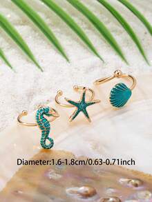 Bộ 3 nhẫn hình cá ngựa và sao biển cho nữ, phong cách Bohemian, thích hợp để đeo khi mặc bikini, đi nghỉ mát và đi biển. - Nhiều màu - Xem 3