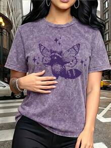 Áo thun ngắn tay cổ tròn tay lửng, chất liệu cotton, dáng rộng, đơn giản, họa tiết gấu trúc, dành cho nữ, cỡ lớn, thích hợp mặc mùa hè. - Màu tím - Xem 5