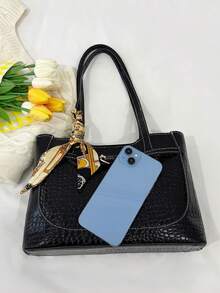 2026春季通勤大容量手提包，简约时尚女士单肩包 - 黑色 - 查看 3