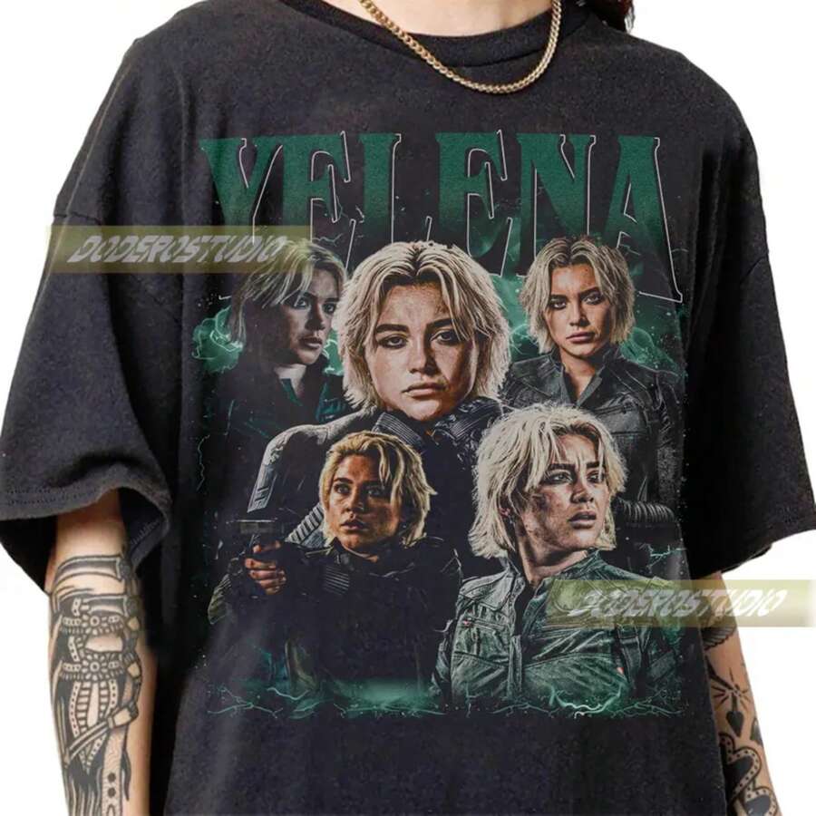 Limited Yelena Belova Thunderbolts Vintage Shirt, Yelena Belova MCU Graphic Merch T-Shirt, Yelena Belova Thunderbolts 90s Bootleg Shirt - 黑色 - 查看 1