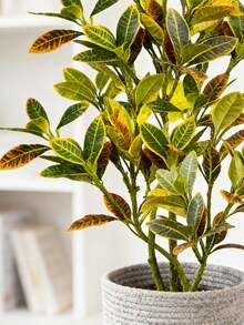 Kmitang 80-120cm Large Artificial Codiaeum Shrub Fake Branches, Plastic Ficus Leaves, Tall Spurge Tree Leaves, Realistic Oak Leaves, Flowerless Potted Plant For Home, Office, Store, Indoor/Outdoor, Wedding, Party Decor, 1pc - Multicolor - View 9