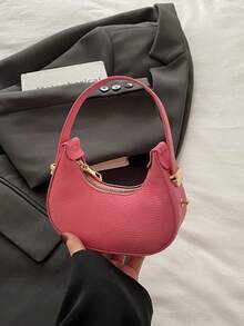 Mini Cute Solid Black Handbag For Women, Fashionable High-Quality Lightweight Crescent Shaped Shoulder Bag , Cute - 玫紅色 - 查看 5