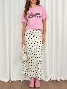 Women's Casual Polka Dot A-Line Long Skirt Woven Fabric Slight Stretch - 白色 - 查看 3