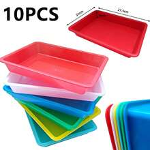 10个全新塑料艺术托盘，5色感官活动托盘，沙盘，手工工艺品分类托盘，DIY绘画串珠托盘，家居用品，尺寸：9.64 * 7.28 * 0.9英寸，多用途工艺美术分类托盘，塑料材质，非常适合绘画、串珠、DIY项目和课堂使用，春夏收纳 - 彩色 - 查看 14