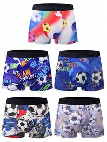 5pcs/Pack Men's Boxer Briefs, Random Football Printed Underwear, Comfortable Versatile Men's Boxer Shorts - Multicolor - View 7