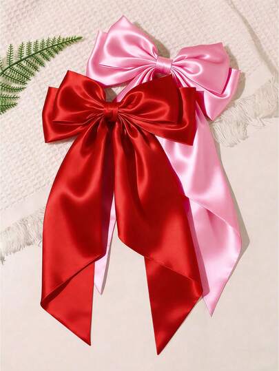 1/2pcs Red & Pink Bow Hair Clips Set, Suitable For Girls, Bowknot Hair Accessories, Suitable For Daily Wear, Summer Vacation, Birthday Party, Valentine's Day, Back To School, Wedding, Anniversary And Other Occasions