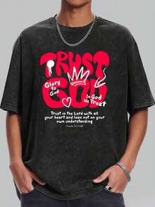 Vintage Wash Tee Black Trust In God Glory To God Inspirational Quote Casual Daily Wear Crew Neck Tee - màu đen - Xem 2