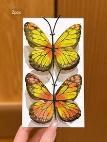 2pcs Minimalist Cute Yellow Butterfly Hair Clips, Suitable For Daily Use - Multicolor - View 4