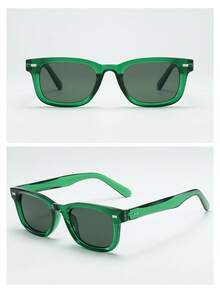 1pc Men's Rectangular Small Frame High-Quality Personalized Minimalist Fashion Glasses, Suitable For Parties, Travel, Casual, Beach, And Daily Use - Green Frame, Green Sheet - View 4