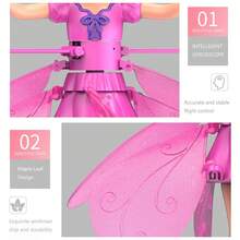 hazsenty Remote Control Flying Doll Hand Gesture Sensing Flying Device Dancing Robot Princess With Crystal Wings 360 ° Free Rotating Robot Toy - Pink - View 3