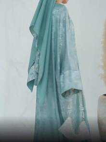 Women's Solid Color Simple Stylish Casual Abaya Spring - Cadet Blue - View 4