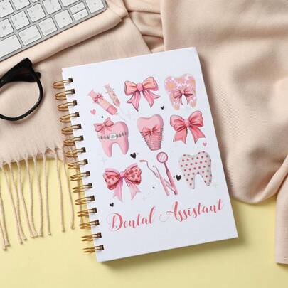 1pc Dental Assistant Spiral Notebook - Teeth & Pink Bow Diary, Essential For Dental Assistants, Dentist Gift, Coworker Gift, School & Office Supplies