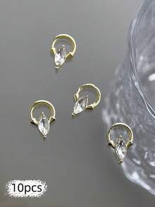 10pcs Nail Charms, Bear, Heart, Star, Moon, Bow, And Butterfly Openwork Diamond-Studded Gold Nail Charms; Luxury Metal Nail Supplies; Shiny White Rhinestone Nail Gems; Suitable For Multi-Functional DIY Accessories Nail Decoration Nails - Multicolor - View 15