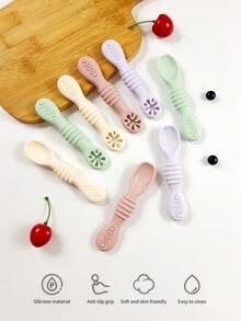 2 piezas Cucharas de alimentación de silicona para bebé, cucharas suaves para puré de frutas, portátiles y suaves para la autoalimentación del bebé - Multicolor - Ver 6