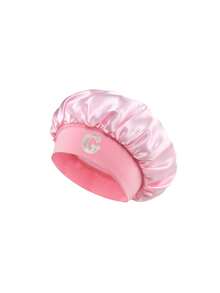 1PC Kids Personalized A-Z Letters Satin Sleep Bonnet 3-8Y, Elastic Soft Breathable Hair Protection Sleeping Cap,Soft Satin Silky Night Cap, Wide Elastic Band Hair Protection Bonnet, Unisex Toddler Sleeping Hat, Breathable Comfortable Daily Wear - Pink - View 10