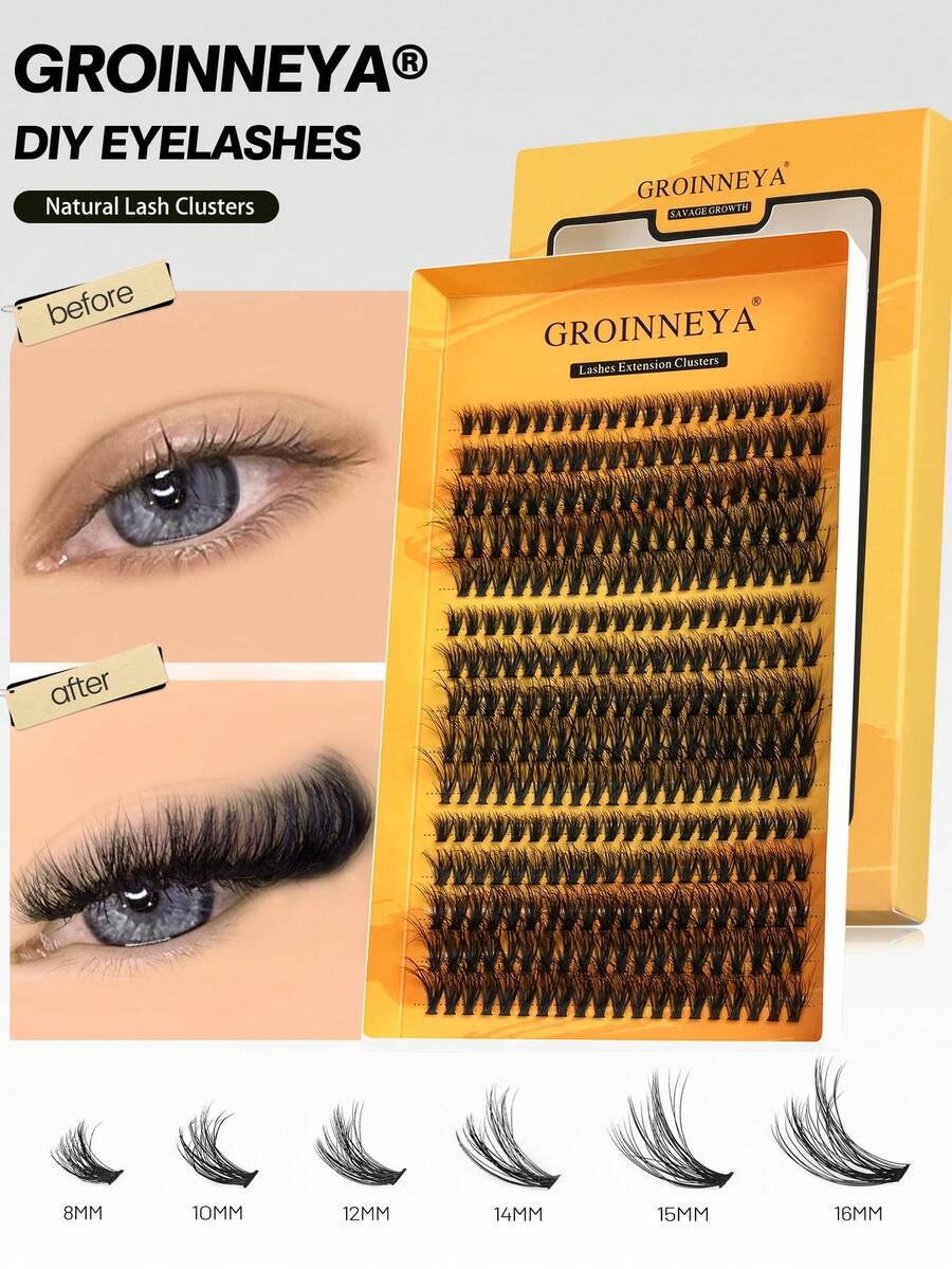 240-300根睫毛嫁接套装，8-16毫米混合长度C型卷翘蓬松单根睫毛，密集锥形末端，自然柔软，可重复使用，适合初学者 - 黑色 - 查看 1