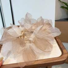 Fairy Tale Sheer Floral Petal & Pearl Beaded Hair Scrunchie, Floral Petal Hair Tie Ponytail Holder Hair Accessory For Spring/Summer - Multicolor - View 9