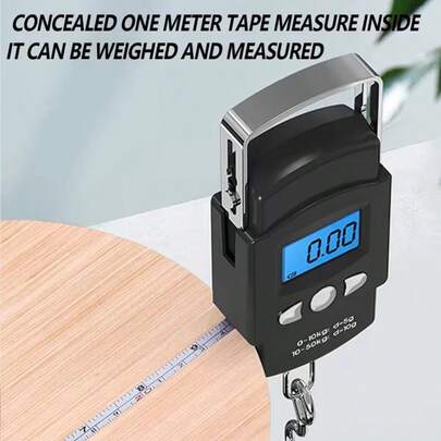 Luggage Fishing Scale, Built-In Tape Measure,Portable Scale Digital LCD Display 110lb/50kg Electronic Luggage Hanging Suitcase Travel Weighs Baggage Bag Weight Balance