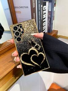 1pc 6D Electroplated Black TPU Butterfly & Heart Graphic Shockproof Phone Case, Compatible With Iphone 17/16e/15/14/13/12/11/7/8/XR/XS/Plus/Pro/Pro Max/Mini/Air, Galaxy A51 4G/A52/A52s 5G/S23 Ultra, Unique Gift For Friends, Family, Girlfriend, Boyfriend - Multicolor - View 5
