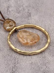 1件夸张简约圆形树脂石吊坠长项链，时尚个性简约风格派对项链，送给男友/女友的礼物，日常佩戴 - 金黃色圓圈 - 查看 3