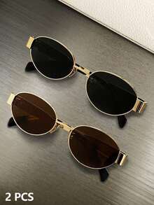 Gafas de moda con montura metálica ovalada/poligonal (media montura), adecuadas para uso diario y actividades al aire libre - Multicolor - Ver 15