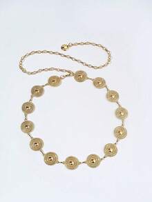 Women's Vintage Gold Belt, Engraved Disc Design, Elegant And Retro Style, Ideal For Dresses, Jeans And Skirts, Suitable For Daily Wear, Weddings, Parties, Dinners And Special Occasions - 黃金獎金 - 查看 5