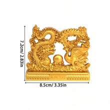 1 szt. Figurka pomyślnego smoka i feniksa, złoty wystrój Feng Shui symbolizujący szczęście i dobrobyt, ozdoba na stół - złoto - Zobacz 8