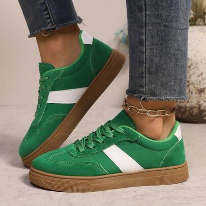 Women's New Casual Lace-Up Sports Shoes, Fashionable Outdoor Street-Style Sneakers, Plus Size Student Faux Suede Platform Shoes