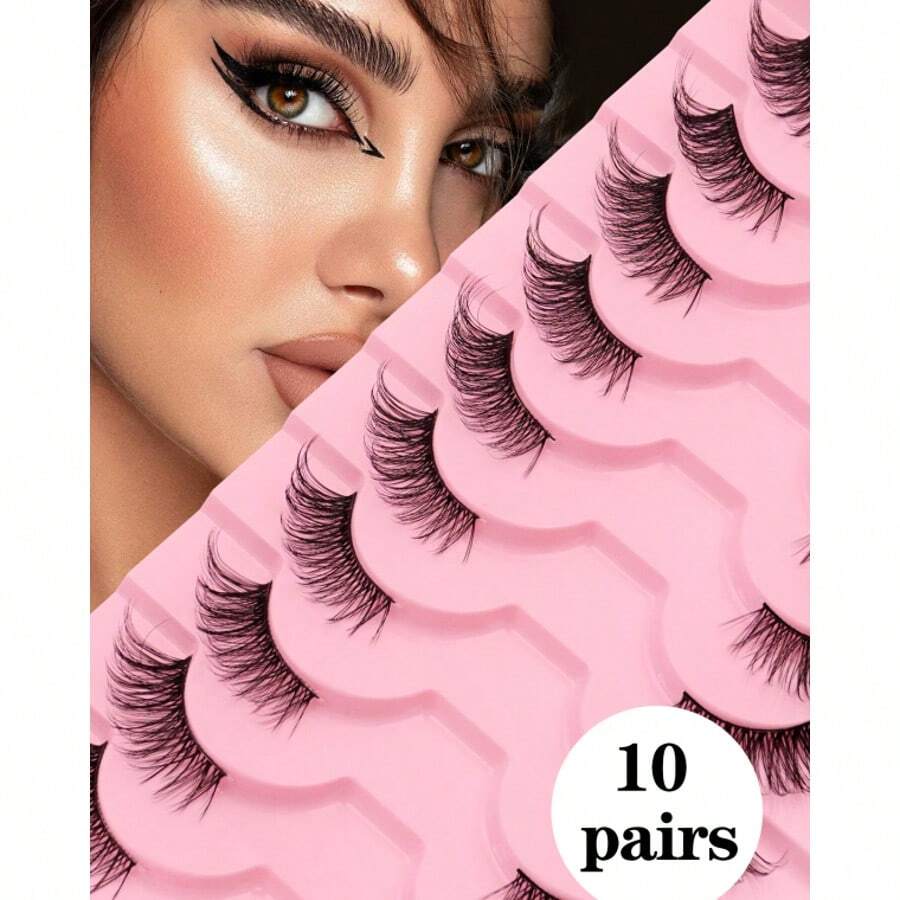 ¡Techo de deseo puro! El artefacto de maquillaje desnudo con pestañas postizas de tallo negro y medio ojo rizado naturalmente simula que la bandeja rosa del rey con una relación calidad - precio de 7 pares / 10 pares de ojos alargados es más portátil. - C-10 (Denso) - Ver 1