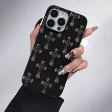 Fondo con estampado de calavera y cruz gótica. Esta elegante funda es compatible con  17, 16, 15, 14 Pro Max, 13, 12, 11, XR y XS Plus. Fabricada en silicona TPU, ofrece protección contra golpes y caídas, además de una sensación superior. Es un regalo ideal para familiares, amigos y seres queridos, y una opción perfecta para San Valentín.fundas para ,fundas,accesorios para celular,fundas para celular,fundas para  13,funda  13,funda  16,funda  17 pro max,funda  15,fundas para  16,fundas  11,fundas - Negro - Ver 7