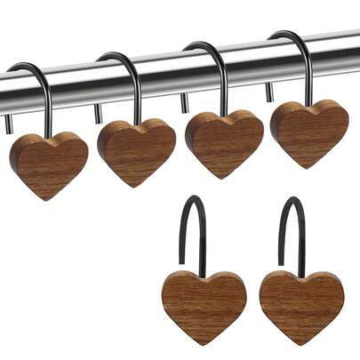 12pcs Wooden Heart-Shaped Decorative Hooks, Iron Material, Sturdy , Cute And Elegant Heart Design, Suitable For Bathroom, Kitchen, Living Room, Valentine's Day Gift, Ramadan Recommendation, All Season