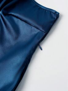 女士缎面伴娘礼服，性感吊带裙，鸡尾酒礼服，晚礼服 - 藏蓝色 - 查看 5