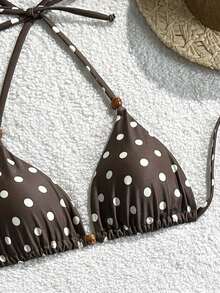 Bộ bikini chấm bi dễ thương, gợi cảm, buộc dây xoắn phía sau, thích hợp cho mùa xuân nóng, bơi lội, kỳ nghỉ hè trên bãi biển. - Cà phê nâu - Xem 2