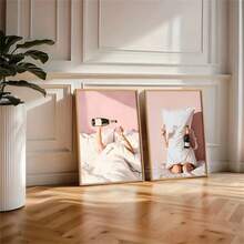 Decoraciones de pared con botella de champán para el dormitorio, impresiones de póster rosa con estilo, impresiones para carrito de bar, pósteres de champán para la cama, arte de pared de moda divertida para chicas, decoración del hogar para la sala de estar, decoraciones de pared, marco opcional - Opción múltiple - Ver 5