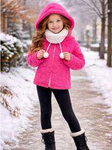 Very Warm Children's And Youth Teddy Coat With Hood - 玫紅色 - 查看 4