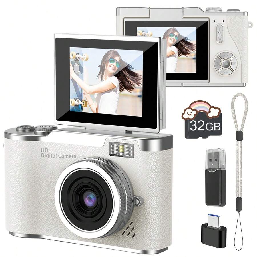 8倍数码变焦数码相机，适合Vlog拍摄，2.4英寸IPS屏幕，可充电，专业摄影相机，适合青少年使用，支持SD卡读卡器和OTG功能，4800万像素，是摄影、摄像和网络摄像头使用的理想之选，是世界杯、情人节、新年、开斋节、生日、派对的完美礼物