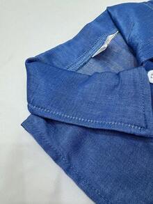 女童夏季牛仔无袖连衣裙，翻领纽扣设计，层叠裙摆，A字宽松版型，甜美休闲风，适合外出和拍照的百搭连衣裙 - 藍色 - 查看 6