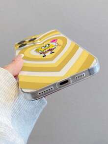 1pc Fashionable Creative Heart Wave SpongeBob Painted Pattern Shockproof Transparent Phone Case Suitable For Samsung/ 11/12/12 Pro Max/14 Pro Max/15/15 Pro/16/16 Pro Max/17 And Other Models - Multicolor - View 7