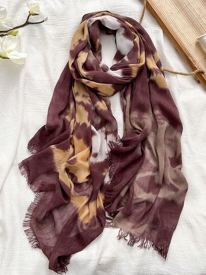 1条新款纯棉扎染短围巾，女士穆斯林头巾，薄款复古风格，适合旅行摄影、海滩和海边披肩围巾，日常和节日礼物