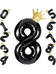 40英寸黑色数字0-9带皇冠气球套装，生日气球，黑金生日派对装饰，结婚周年纪念庆典装饰气球。（数字0-9） - 彩色 - 查看 18