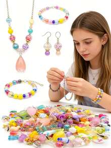 5/30/50/80/100/150/200颗多色亮面玻璃珠 - 透明首饰制作套装 - 可制作独特的项链、手链和耳环，适合DIY爱好者 - 彩色 - 查看 12