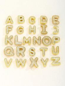 1pc Fashion Popular Crystal 26 A-Z Initial Letters Pendant Copper Zirconia Necklace For Women Men Punk Alphabet Name Necklace Stainless Steel Hip Hop Jewelry - Gold - View 5