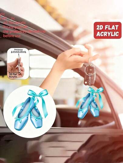 Llavero de acrílico con diseño plano 2D de zapatillas de ballet - Cadena de acero inoxidable, diseño plano 2D lindo en múltiples colores, perfecto para mochilas, autos, teléfonos, llaves - Regalo ideal para cumpleaños, aniversarios, fiestas, Halloween, Navidad, festivales, accesorio de festival, diseño juguetón, portallaves